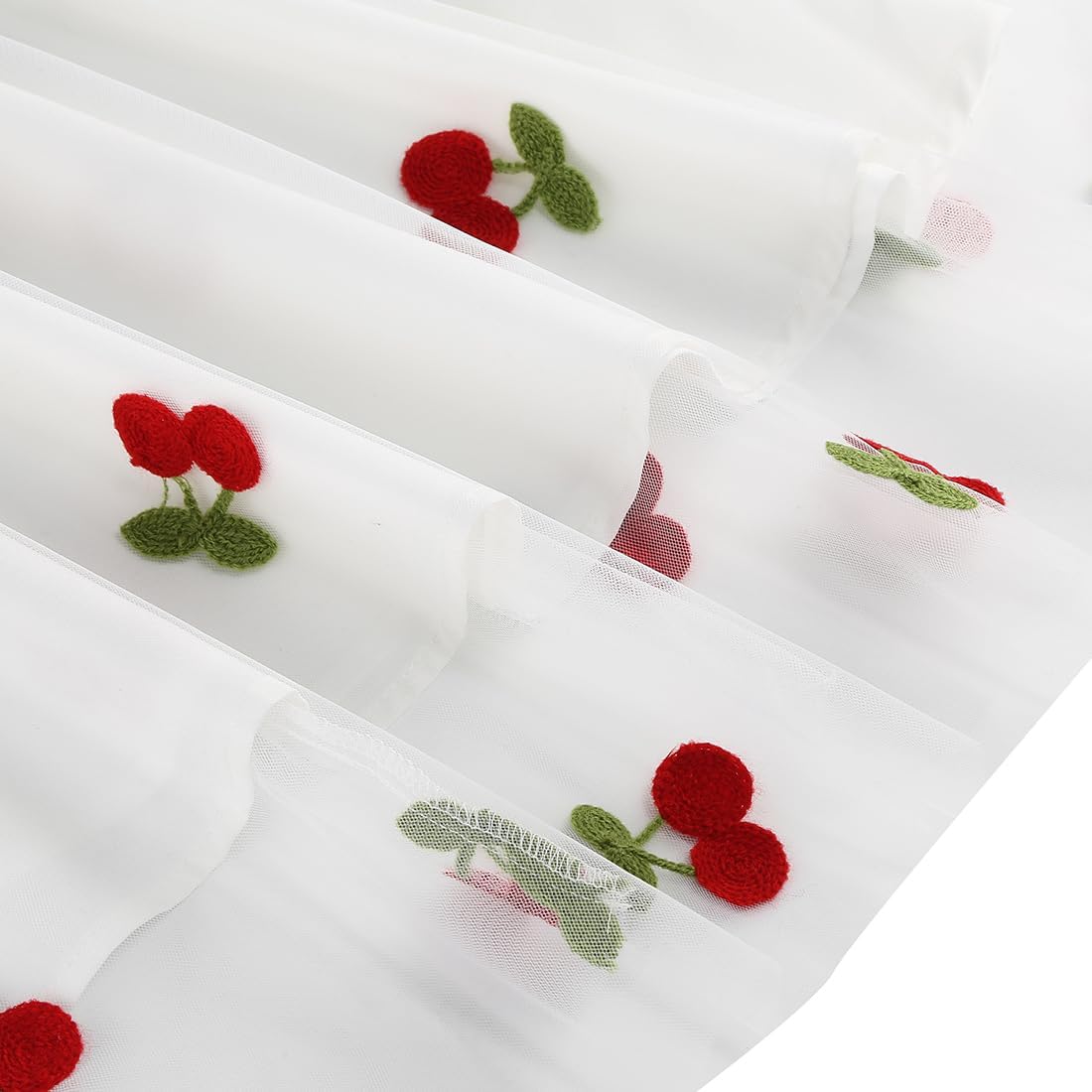 Cherry Dress Women Cherry Tulle Dress Illusion Mesh Sheer Flutter Sleeve Wedding Guest Vintage Cocktail Dress A Line Tulle Homecoming Prom Dress Knee Length Short Evening Dress White-Ruffle Sleeve S - Image 5