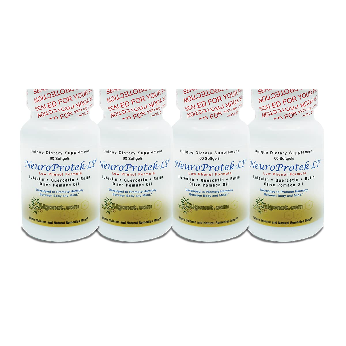 NeuroProtek Low Phenol 4 Pack Combination of Luteolin, Quercetin & Rutin in Olive Pomace Oil (Reduce