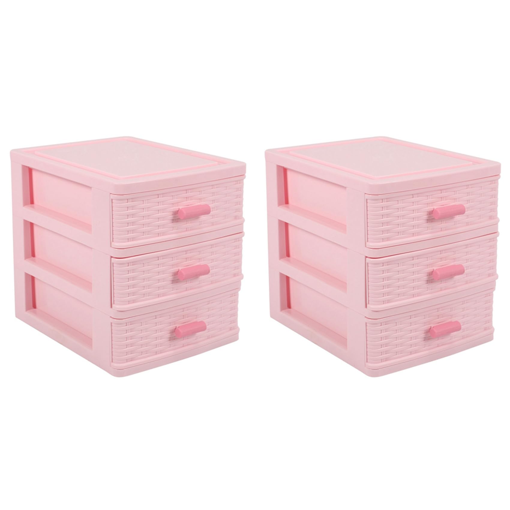 Hndhbfgrt 2X Plastic Drawer Designed 3 Compartment Jewelry Storage Box Pink