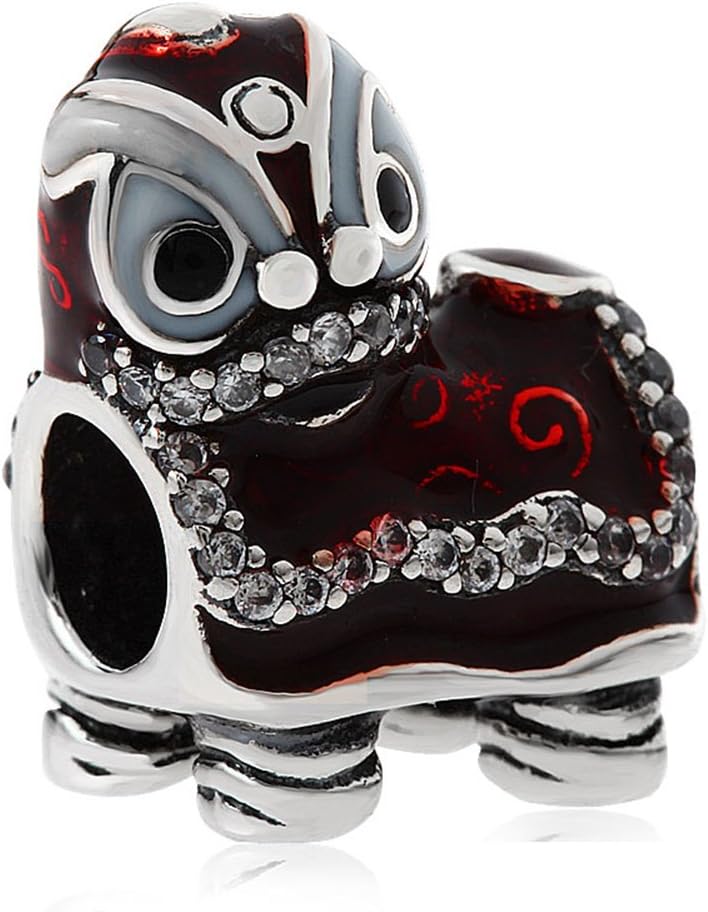 Chinese Lion Dance Charm 925 Sterling Silver Bead for European 3mm Bracelet Jewelry