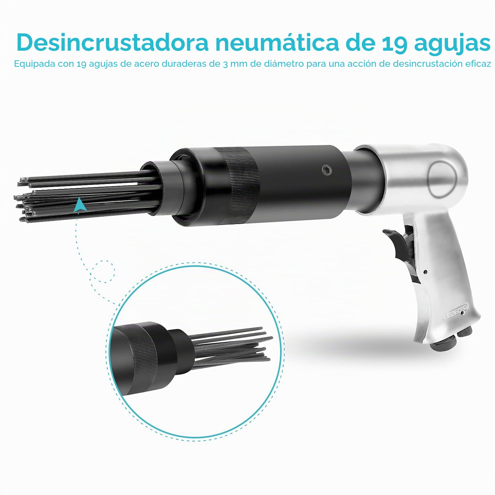 Pistola de agujas, 3000 rpm, pistola de agujas de acero al carbono, 1/4 pulg. 10 CFM pistola de agujas de aire comprimido, 35 cm
