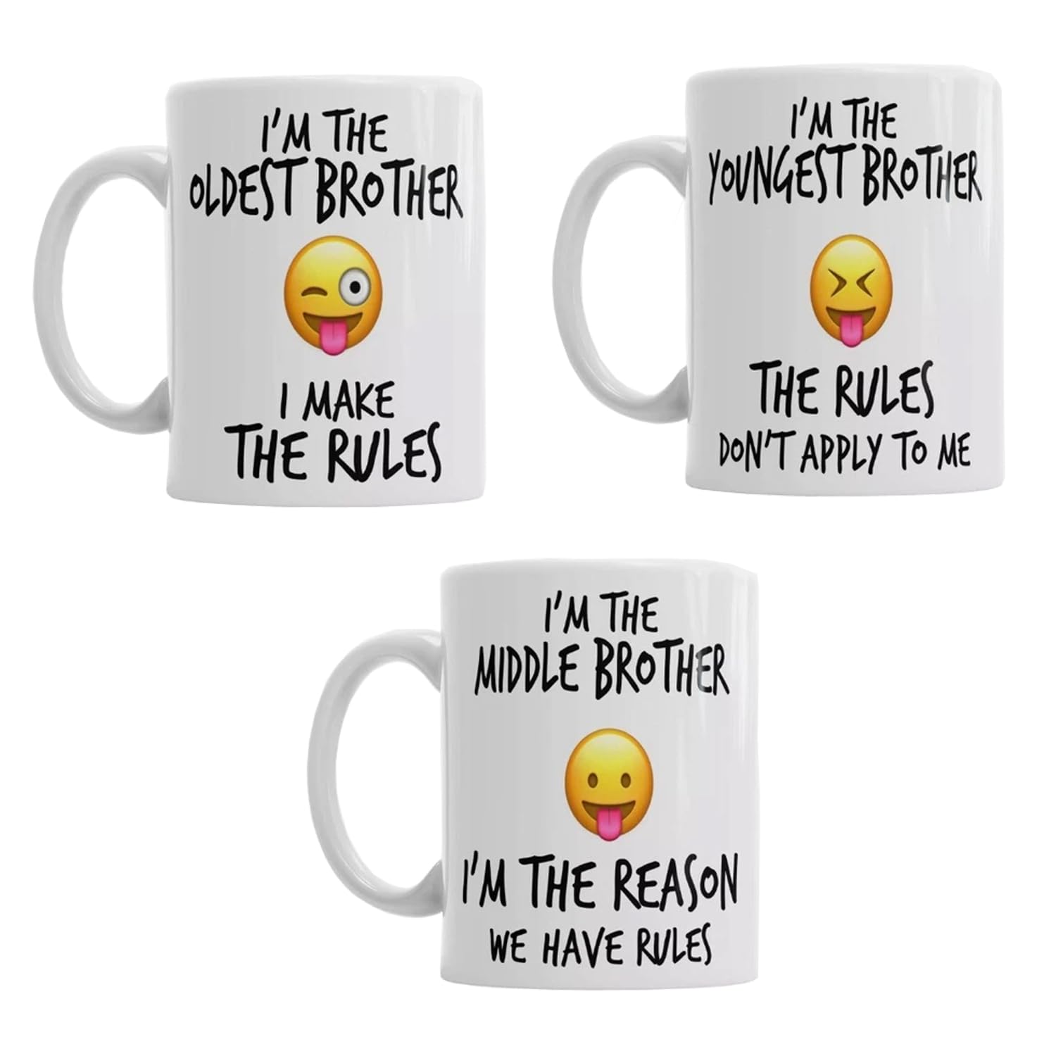 iTRONiK 3 Set Mugs Family Siblings Youngest Middle Oldest Sisters Rules Funny Coffee Tea - Funny Set of Ceramic Photo Mugs (All 3 Brothers Set)