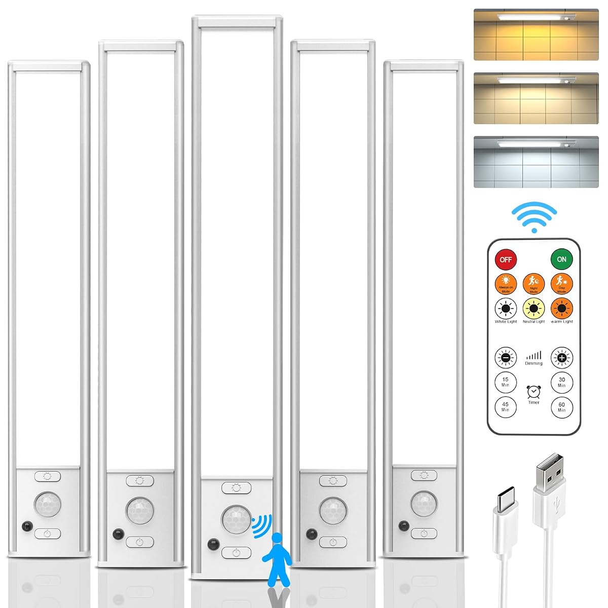 Under Cabinet Lights With Remote Control, Usb Rechargeable Battery 180 Lumen