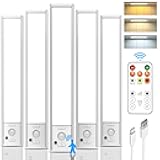 Under Cabinet Lights Wireless,Motion Sensor Light Indoor Closet Lights with Remote Control,3 Color Temps,LED Rechargeable Battery Operated,Under Counter Lights for Kitchen,Wardrobe,Stairs,5 Pack