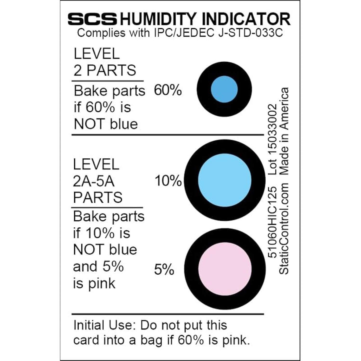 SCS Enterprises Humidity Indicator, 3 x 2 in. Card, PK125