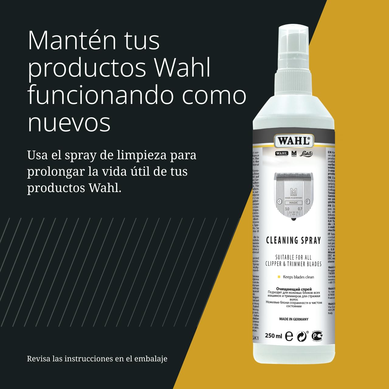Wahl Spray Limpiador para Cuchillas de Cortapelos, 250 ml | Spray Limpiador para Cuchillas, Limpia y Protege los Juegos de Cuchillas, Fórmula Segura, Prolonga la Vida Útil