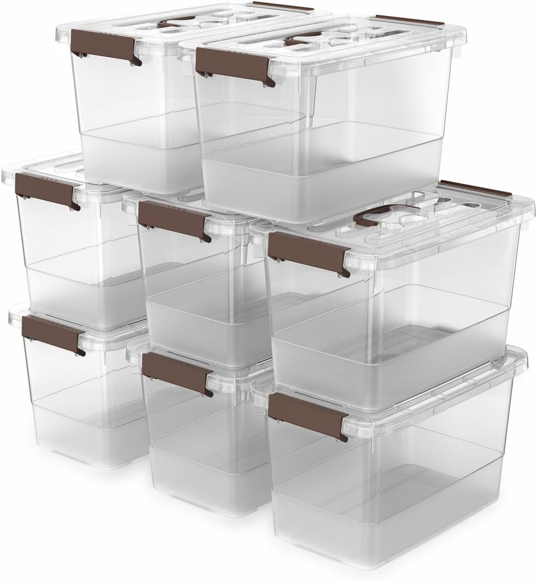 8 Packs Clear Plastic Storage Bins with Lids/Handle, 7 Quart Storage Latch Organize Boxs, Stackable Storage Containers for Organizing