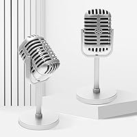 Vista 6 de Windspeed 2 Pack Retro Microphone Props Model, 6.7x3.1in Antique Microphone Prop with Stand Fake Micro Phone Decoration for Music Theam Party
