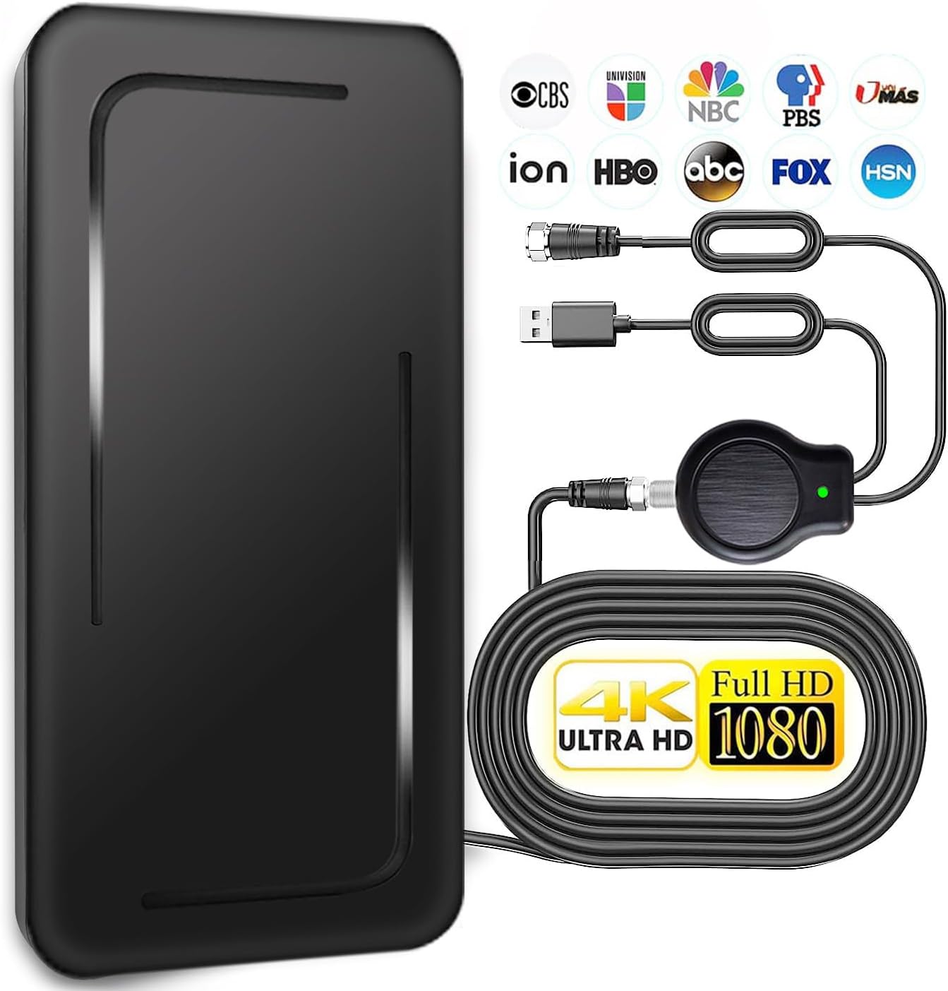 TV Antenna, TV Antenna for Smart TV Indoor Long 520+ Miles Range Support 8K 4K 1080p All TV's VHF UHF, Powerful TV Antenna Indoor with Signal Booster 23ft Coax HDTV Cable/AC Adapter 360°Reception