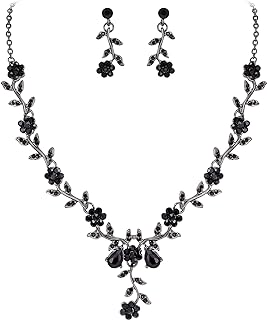 Women's Wedding Jewelry Leaf Cluster Flower Crystal Dangle Earrings Pendant Necklace Set for Bridal