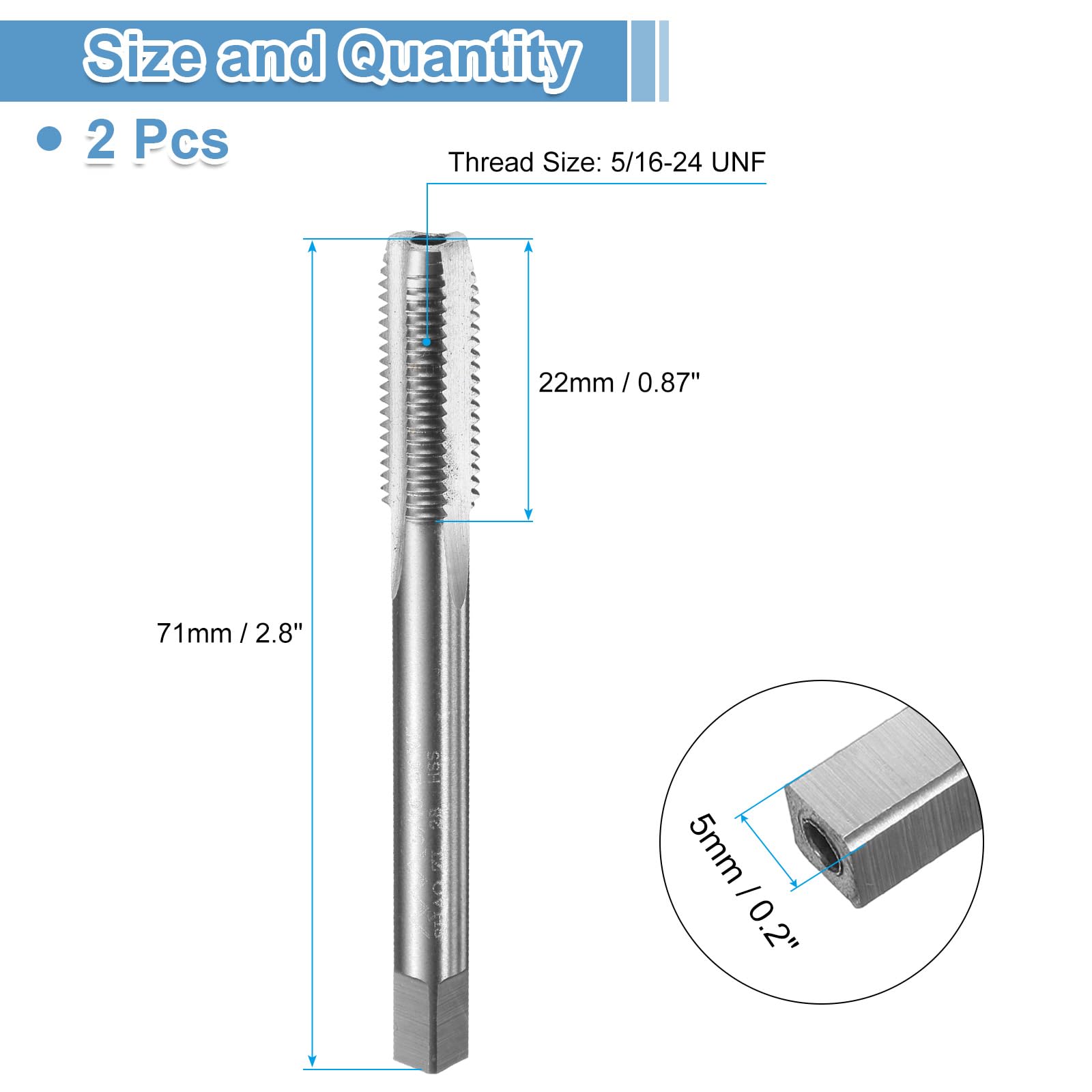 QUARKZMAN 2pcs Maschio Inferiore 5/16-24 UNF 2B Filettatura Stile Inferiore Maschi Filettatura Acciaio Rapido HSS6542 Scanalature Dritte Strumento Per Filettatura