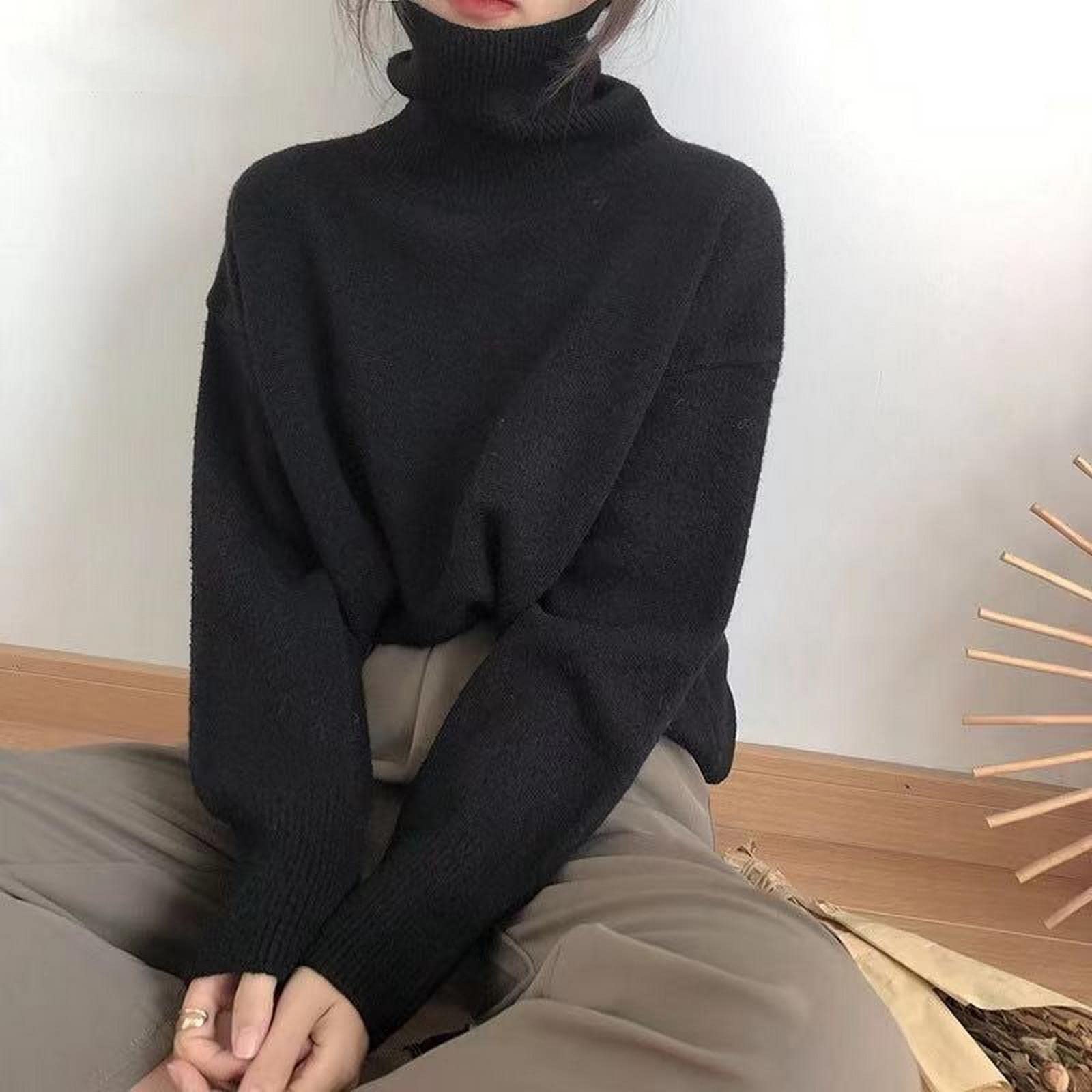 TOBILE Damski sweter z okrągłym dekoltem sztuczny kaszmir elegancki golf dekolt damski sweter miękki dzianinowy podstawowy pulowery okrągły dekolt luźny ciepły damski sweter z dzianiny
