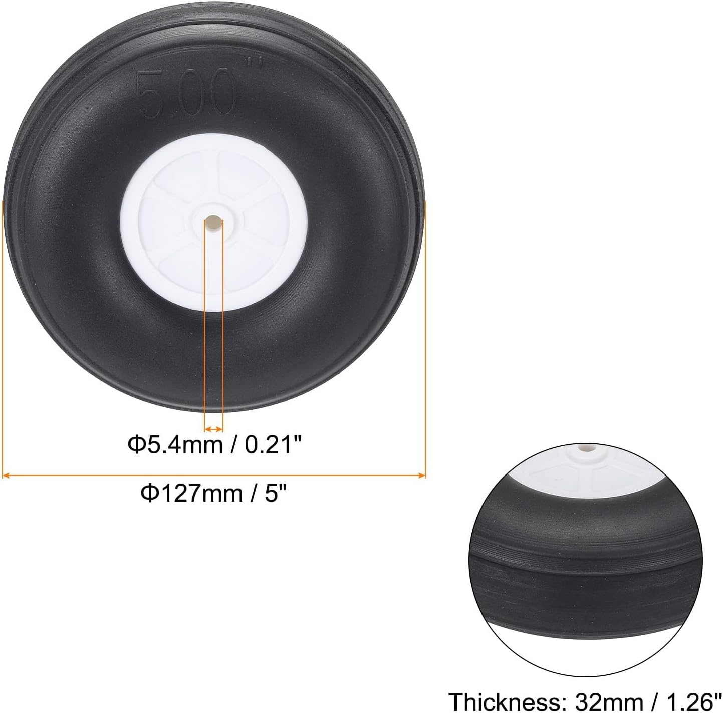 2Pcs 5" RC Airplane Wheels Tire RC Aircraft Sponge Wheels Foam Wheel Replacement for DIY Model Plane Helicopter
