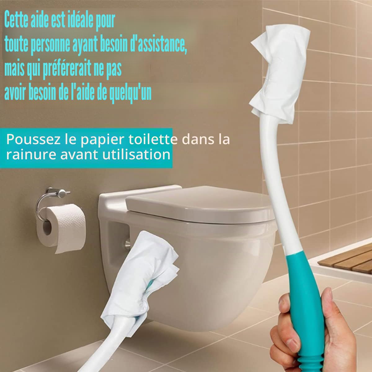 Essuie Fesse Aide aux Toilettes Pinces pour papier toilette - Easy Wipe Aide - Poignée longue portée facile à utiliser Aides à La Toilette Outils Les Personnes âgées et Femme Enceinte
