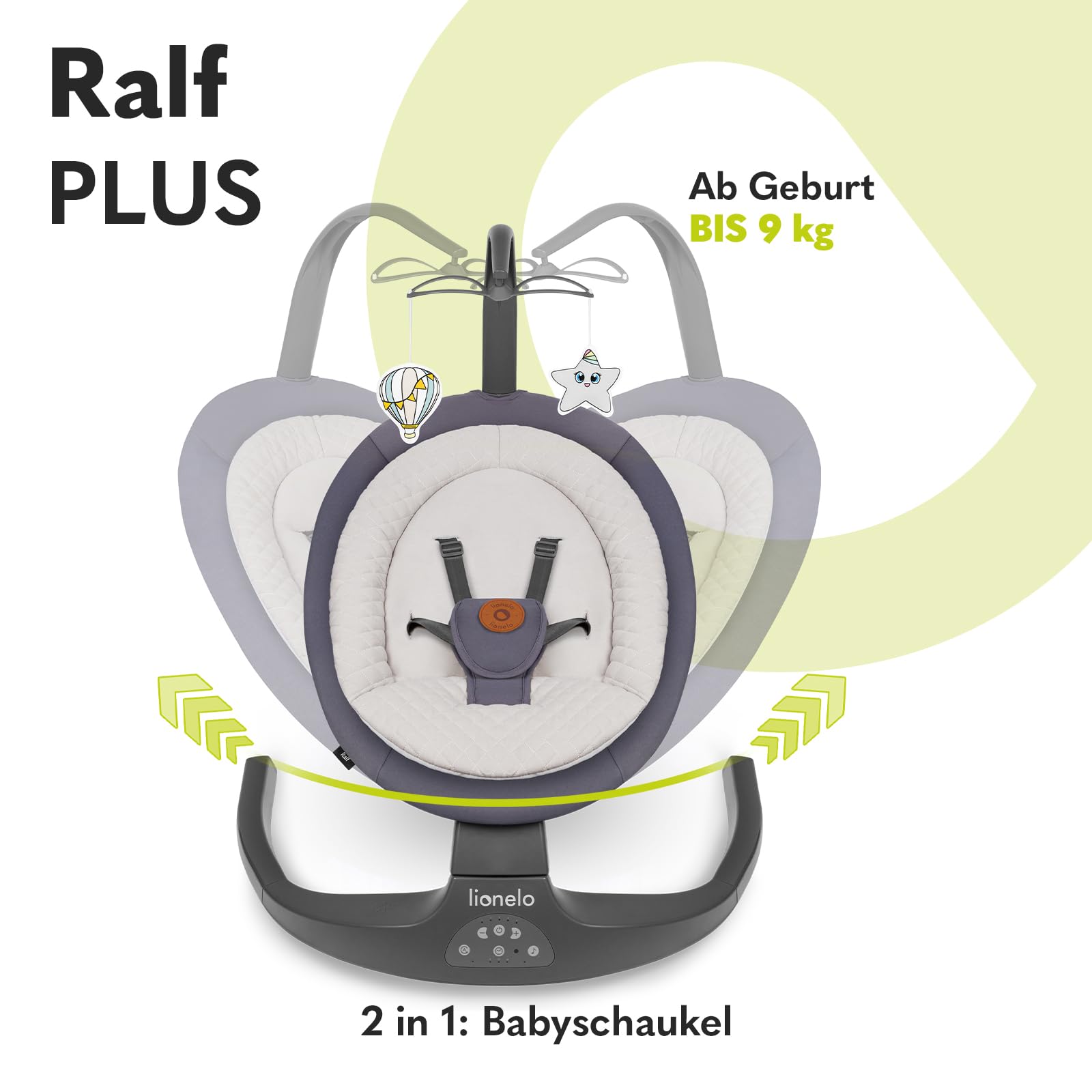 LIONELO Ralf 2in1 Babywippe und Liegestuhl, Fernbedienung, 12 Melodien | zwei Schaukelrichtungen, 5 Schaukelgeschwindigkeiten, Sperrung, Rückenlehnenverstellung, Timer, leiser Betrieb