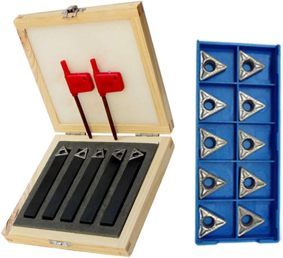 5 PC 1/2'' Indexable Carbide Insert Lathe Turning Tool Bit + 10 Pc Tips Combo