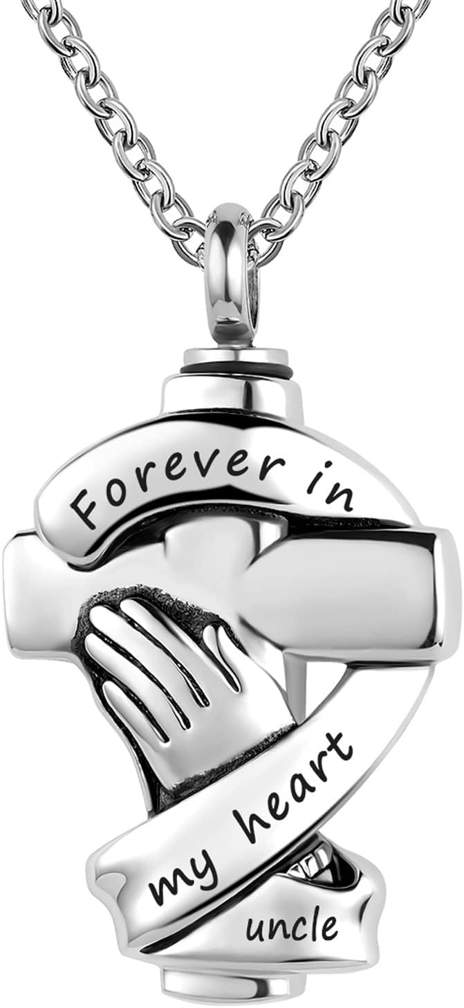 Praying Hands Urn Necklaces for Mom Dad Pet Ashes Crucifix Cremation Keepsake Memorial Pendant Jewelry Forever in My Heart