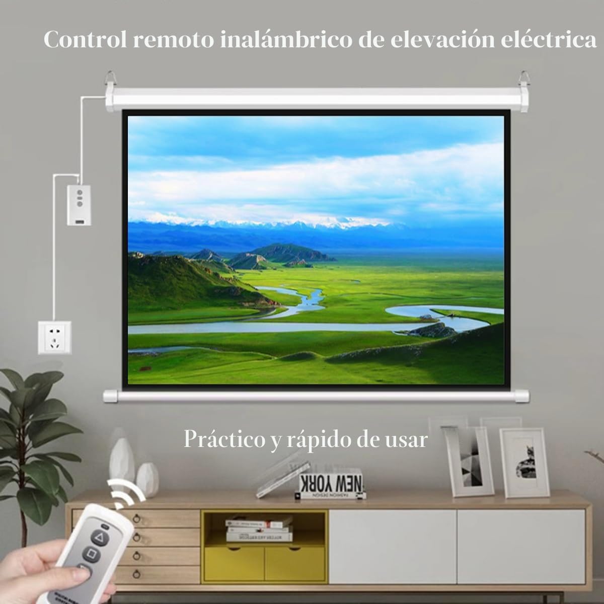 Pantalla de proyección motorizada de 72" con Control Remoto, Pantallas eléctricas 4:3 16:9 4K, Ideal para Cine en casa, Oficina y TV (72 Pulgadas (16:9))
