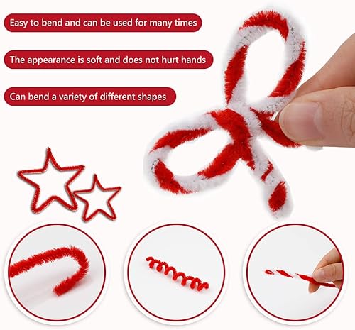 Miniatura 10 de kdafio Juego de 120 piezas de tallos de felpilla de color sólido navideño, limpiadores de tuberías de chenilla, limpiadores de tuberías para