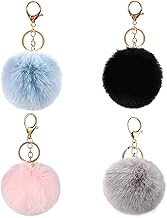 4 Stücke Pompons Schlüsselanhänger,Flauschige Pompom Taschenanhänger, Plüsch Taschenanhänger, Schlüsselanhänger Pompom, Accessoire Plüschball Schlüsselanhänger Für Handtasche Schlüssel Auto, 4 Farben