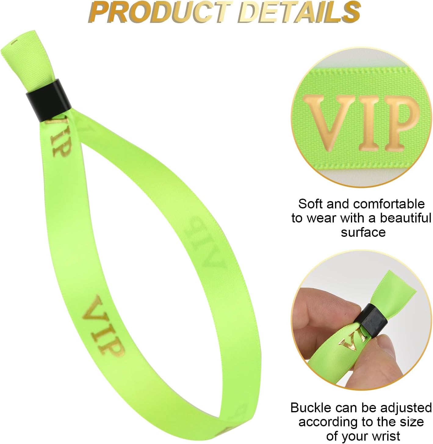 100 Pcs VIP Cloth Wristbands for Events, Adjustable Party Bracelets, Durable Fabric Security Wrist Bands for Multi-Day Festivals, Weddings, Concerts and Fairs -Green