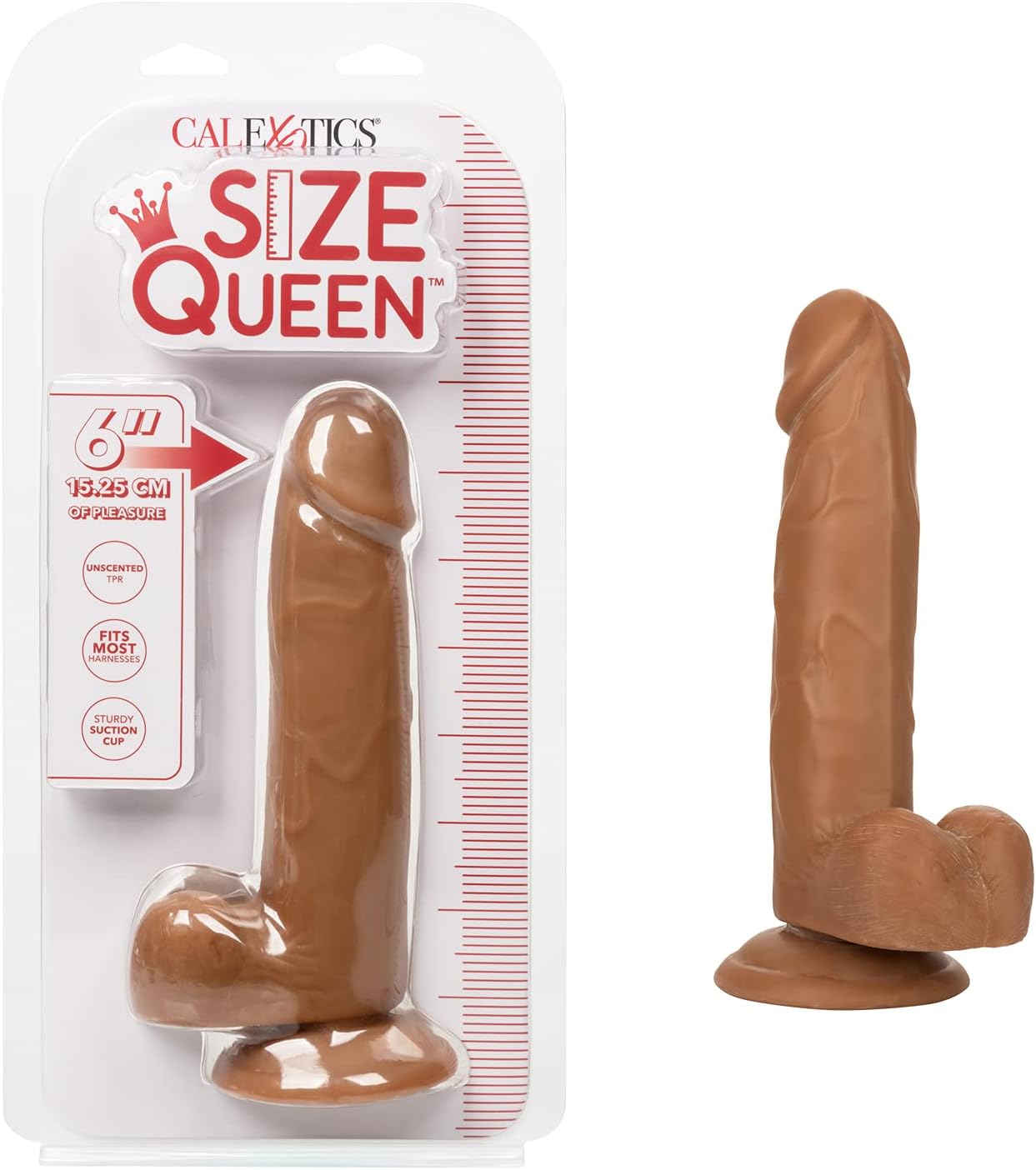 CalExotics Size Queen 6 Inch Dildo with 5.25 Inch Shaft Circumference and Sturdy Suction Cup - Brown SE-0260-55-2