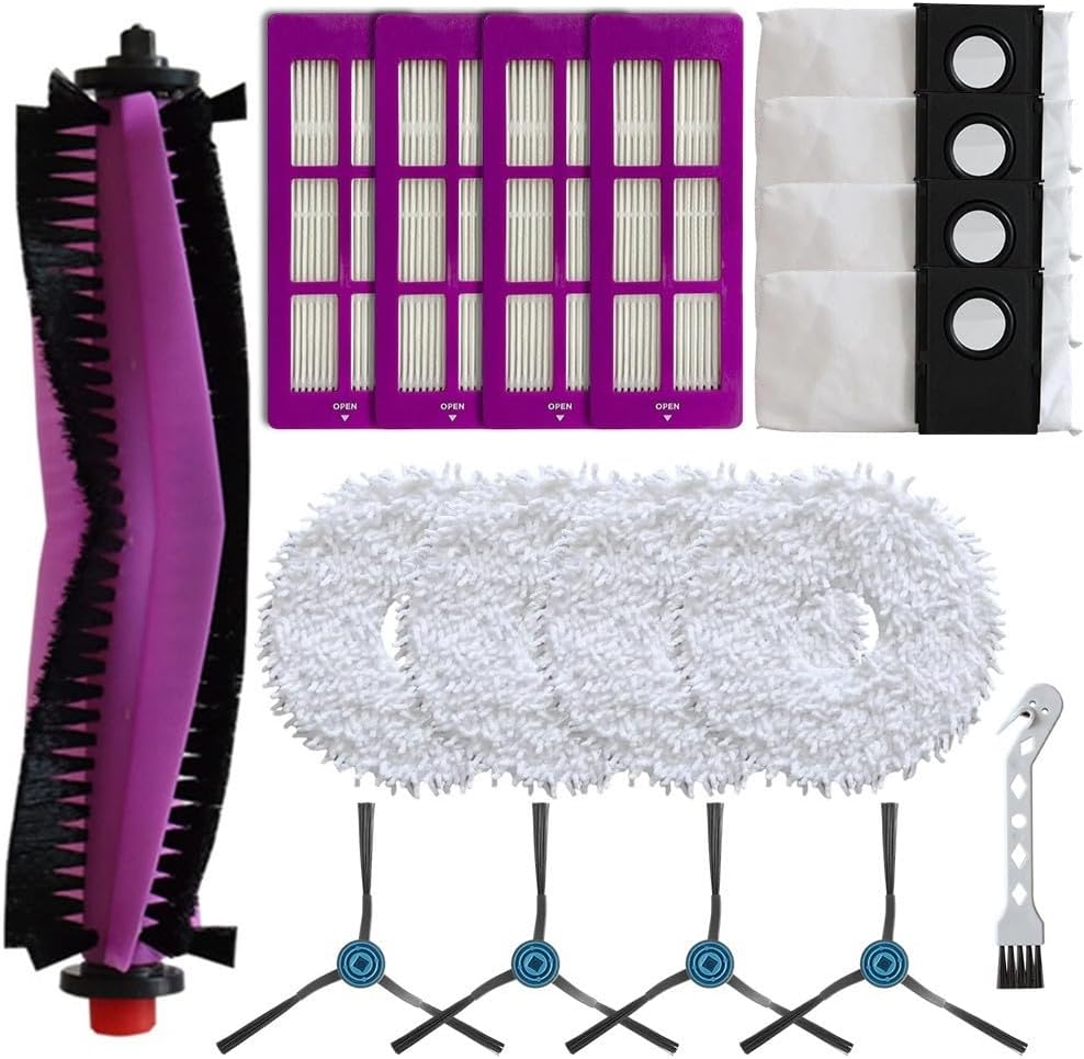 Vacuum Replacement Parts for Eureka J15 Pro for Ultra, Robotic Vacuum Cleaner Spare Accessories, Robot Vacuum Cleaner Parts Set Includes, Mop Cloths, Side Brushes, Bags(A)