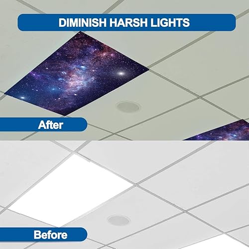 Miniatura 5 de Paquete de 6 cubiertas de luz fluorescente para luz de techo, filtros de luz de estrellas para aula, oficina, hogar, cubierta de luz magnética