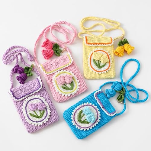 Crossbody mobile phone bag, mobile phone bag, crochet bag, mobile phone case, Valentine\'s Day and Mother\'s Day gift, crocheted lily of the valley (Purple) - Thumbnail 2