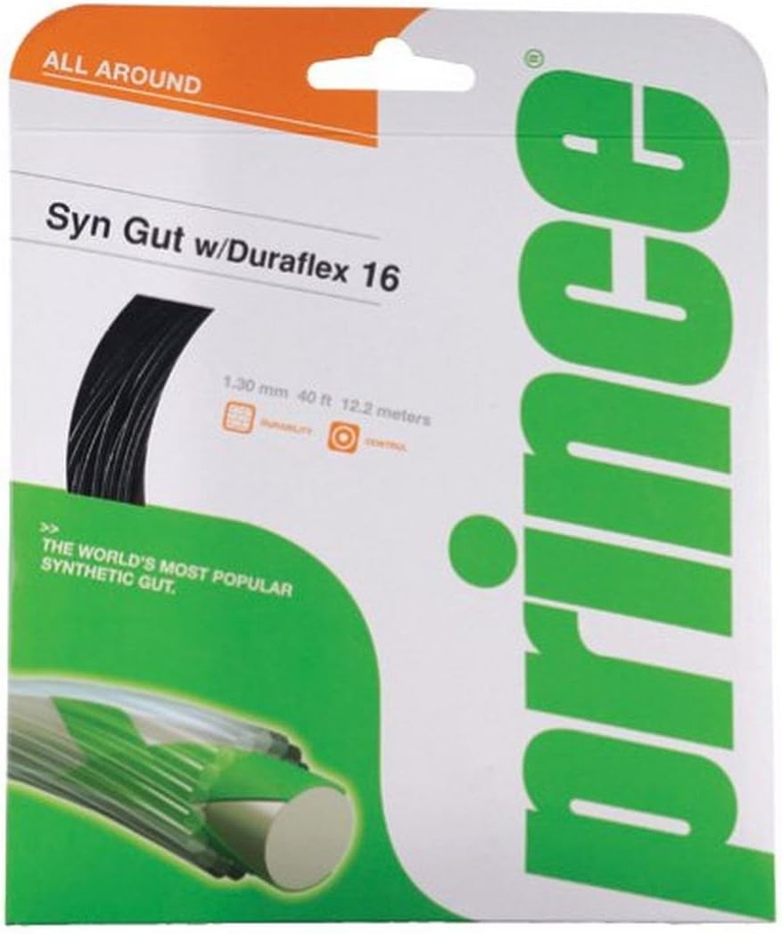 Prince Synthetic Gut Duraflex 16 Racket Strings, 1.30 mm Size, White