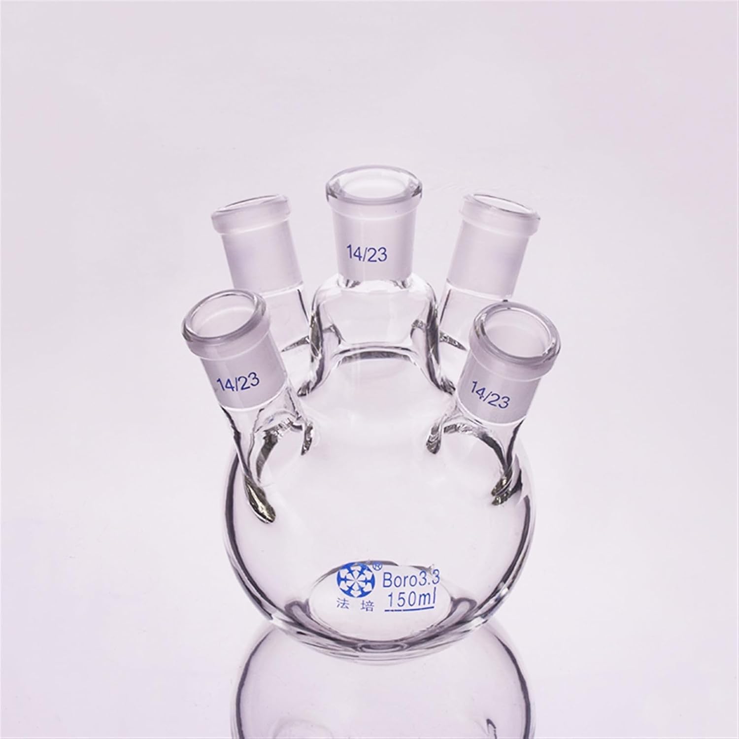 Lab Flask Five-Necked Flask Oblique Shape,with Five Necks Standard Ground Mouth 150ml,14/23,Five-Necked Flat Bottom Flask