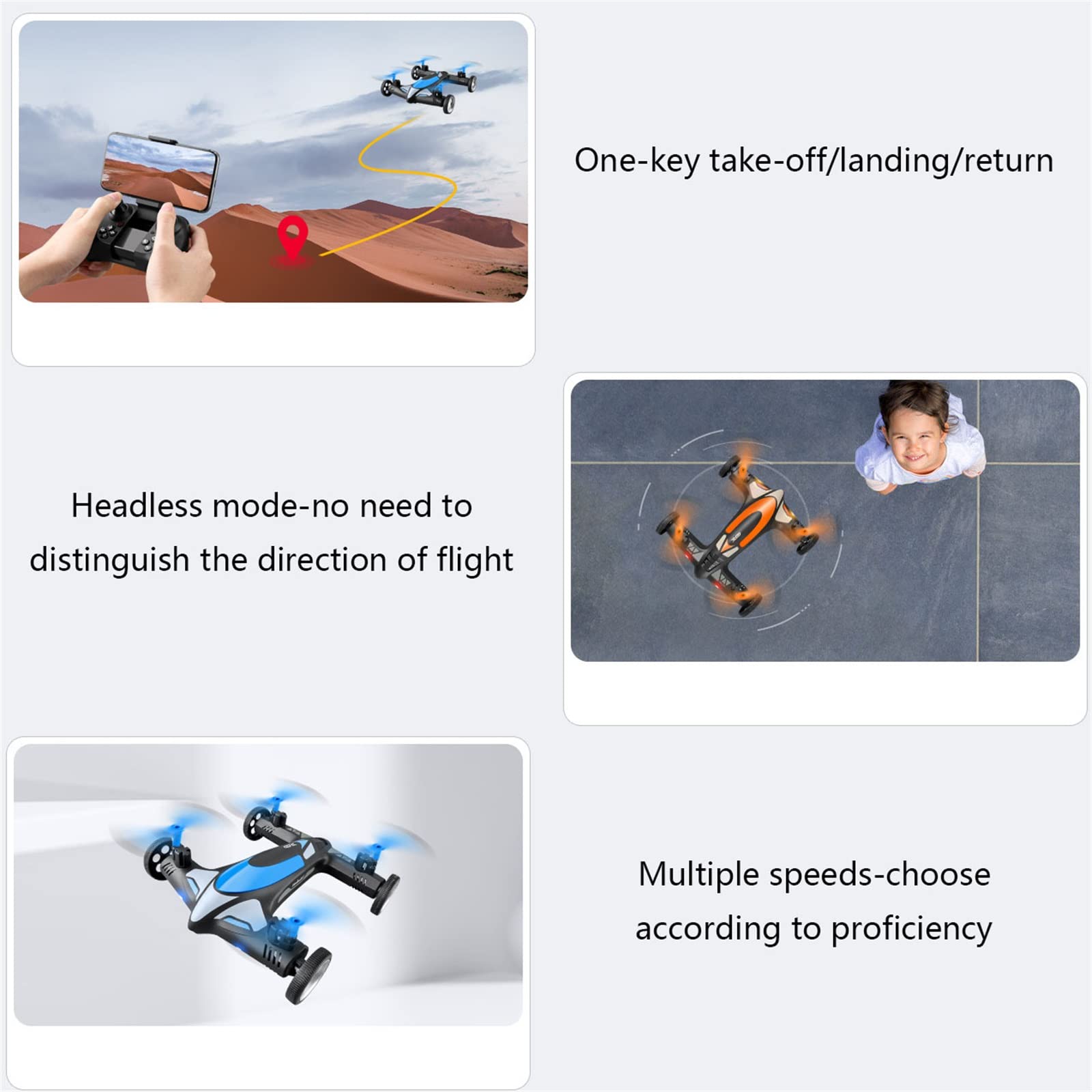 Drone 4K, UAV modalità Terra-Aria, UAV acrobatico per Fotografia Aerea, Trasmissione di Immagini Wi-Fi 4K Tecnologia a Spettro diffuso 2.4G, Luce Notturna a LED