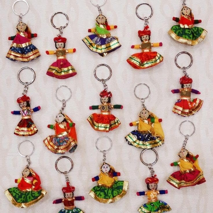 KPH Rajasthani Traditional Handmade Puppets Multi Color Synthetic Hand Crafted Puppet Pair Key Chains Key Ring | Keychain Set of 2 Pair-picture-32