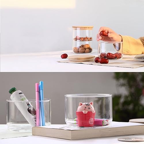 Miniatura 5 de Asodomo Tarros de vidrio con tapas de bambú, recipientes de vidrio transparente apilables de 3 niveles herméticos sellados para almacenamiento de