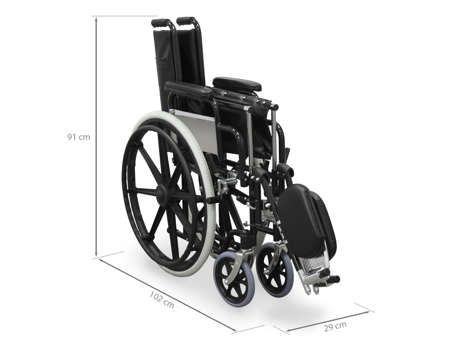 WELLCORE Silla de ruedas con reposapiés elevables y abatibles hasta 90º, Plegable, Acero, Ligera, Autopropulsable, Respaldo y Asiento de Polipiel, Ruedas macizas, Frenos de mano