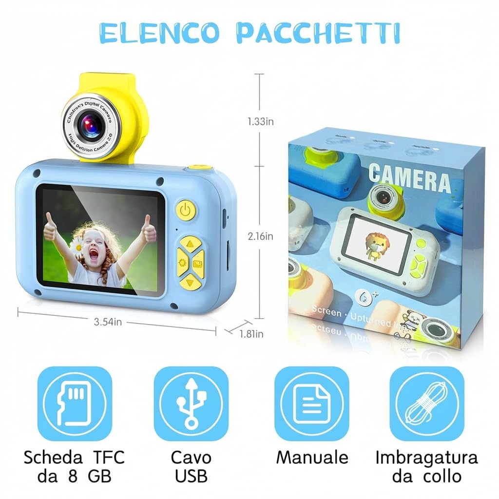 ARNSSIEN Fotocamera Bambini 1080P 2,4" Digitale 180° Flip Len Regalo Bambino 3-12 anni X101