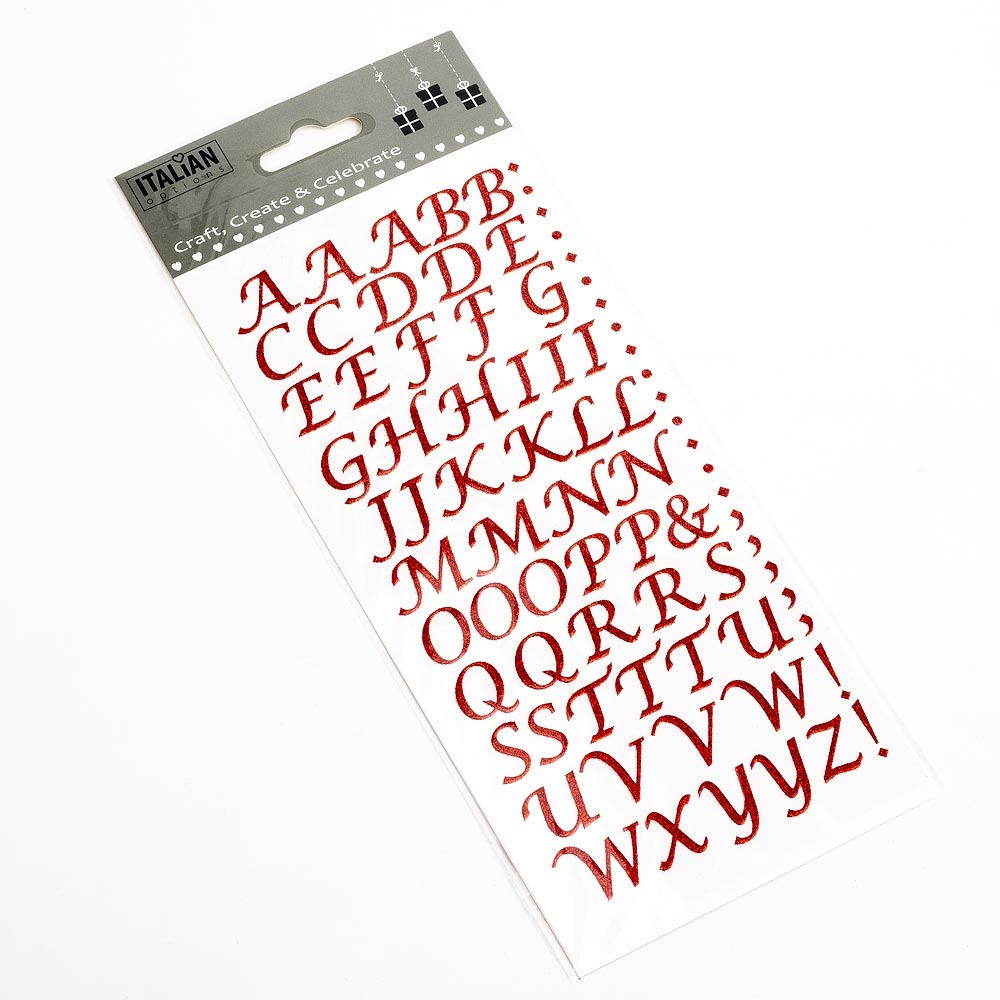 Italian Options Red Script Letters 15Mm Script Red Glitter Self Adhesive Alphabet Sticker Letters Craft Embellishment