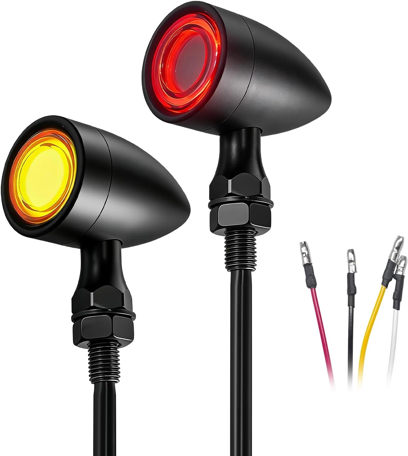 2PCS Motorcycle Bullet Rear Turn Signal Light, 48 LEDs Motorcycle Tail Lights SMD Blinker Indicator, Waterproof Aluminum Bullet LED Running Brake Lights for Most Motorcycles (Yellow+Red)