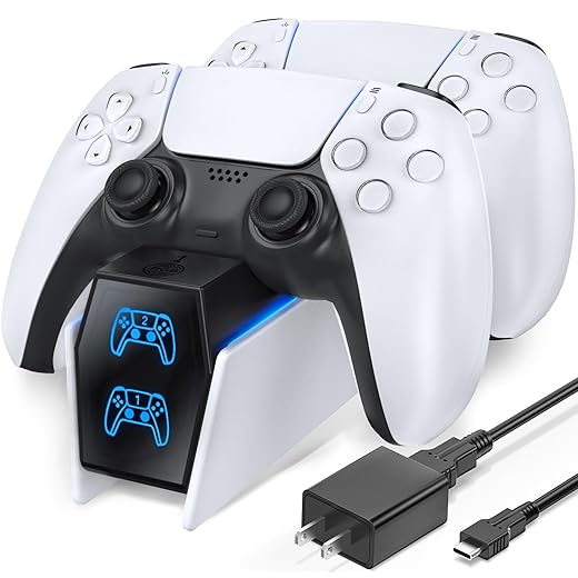 PS5 Controller Charger Station, PS5 Charging Station with Fast Charging AC Adapter 5V/3A, Dual Controller Charging Stand for Playstation 5, Docking Station Replacement for DualSense Charging Station