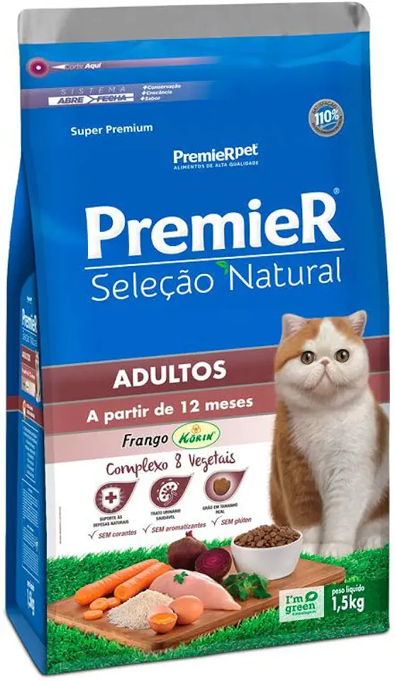 Ração Premier Seleção Natural para Gatos Adultos - 1,5kg Premier Pet Adulto