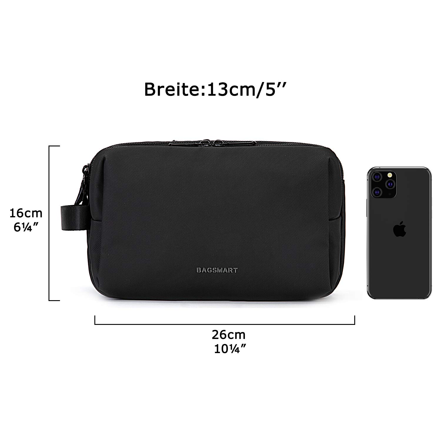 BAGSMART Kulturbeutel für Herren, Reise Kulturtasche Reisezubehör Kosmetiktasche mit Doppelter Reißverschlussöffnung Großer Stauraum, 5L-Schwarz