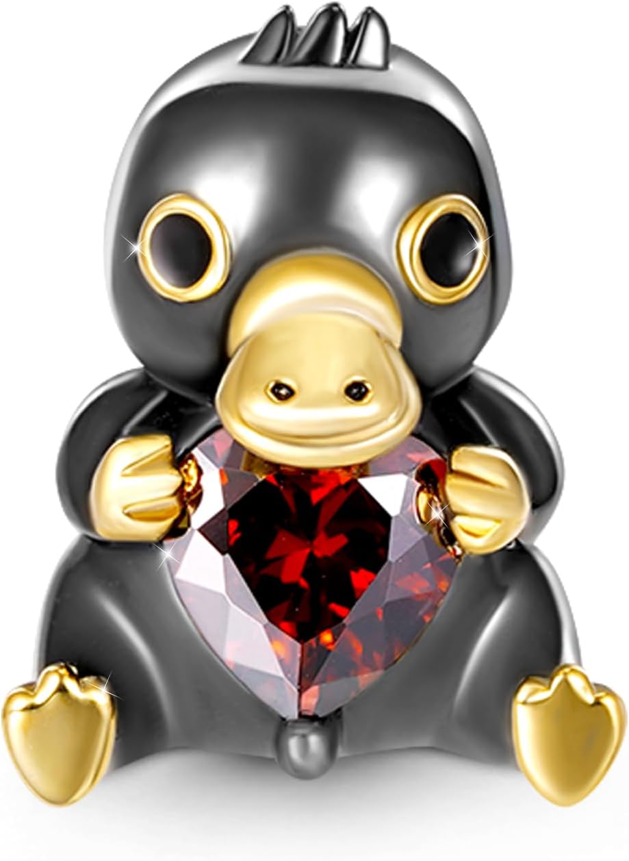 GNOCE Platypus Embraces Heart Gem Charm for Charms Bracelet 925 Sterling Silver Bead Charms for Women Wife Gift Fit Snake Chain Bracelets/Necklace