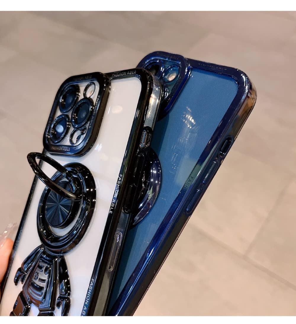 Estuche con soporte de anillo magnético de astronauta para iPhone 11 12 13 14 Pro Max Revestimiento transparente para iphone 13 14 pro Xs max XR 8 7 Plus Cubierta, plata SF, para iPhone 14 ProMax