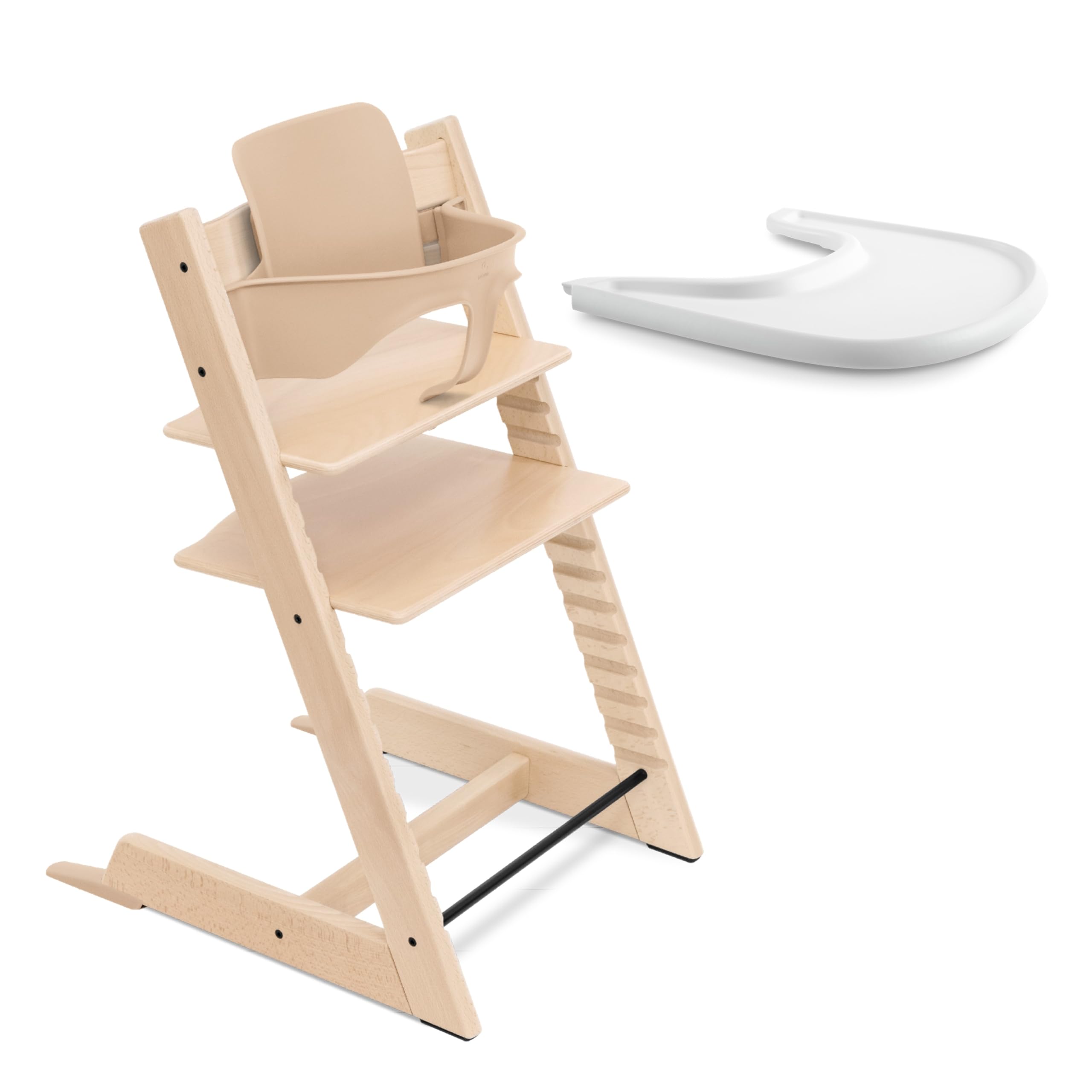 Stokke Tripp Trapp Hochstuhl (Natural) mit Stokke Tray (White) - ein verstellbares, ergonomisches und leicht zu reinigendes Babyset für Kinder im Alter von 6-36 Monaten
