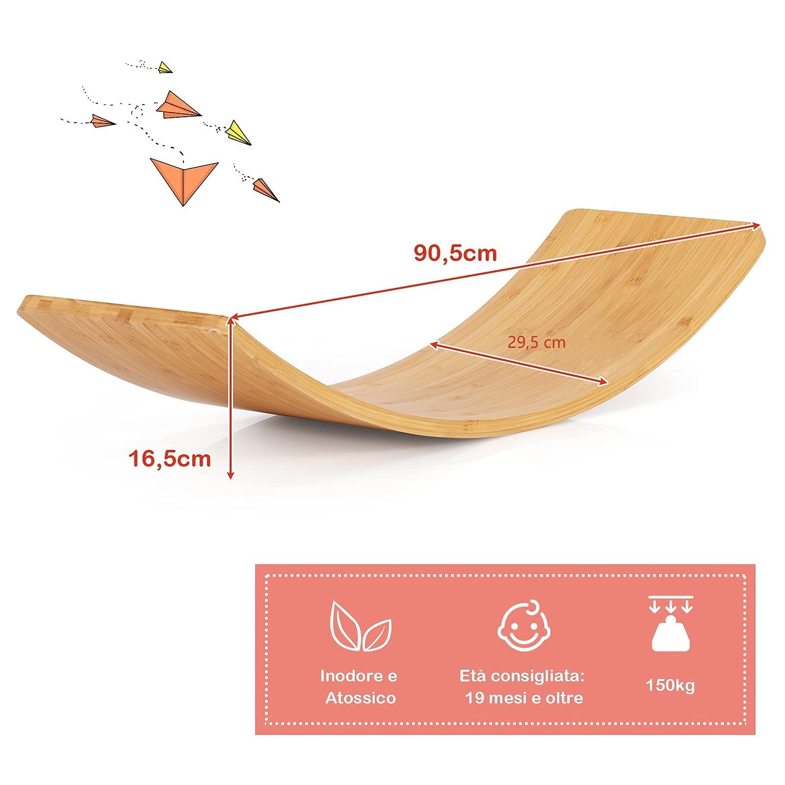 COSTWAY Balance Board di Legno, Pedana di Equilibrio, Tavola Curva per Yoga, Tavola Oscillante Naturala per Bambini e Adulti