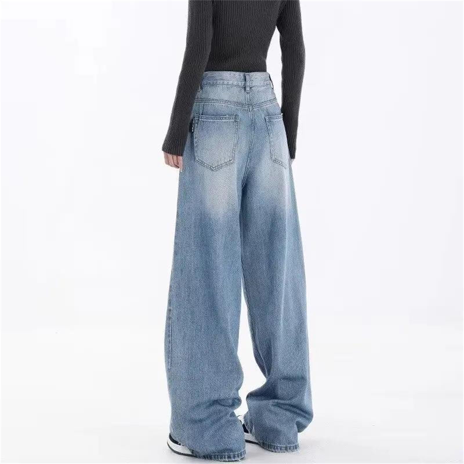 Pantalones vaqueros de pierna ancha para mujer, diseño de retazos, ajuste holgado, rectos, casuales, estilo urbano