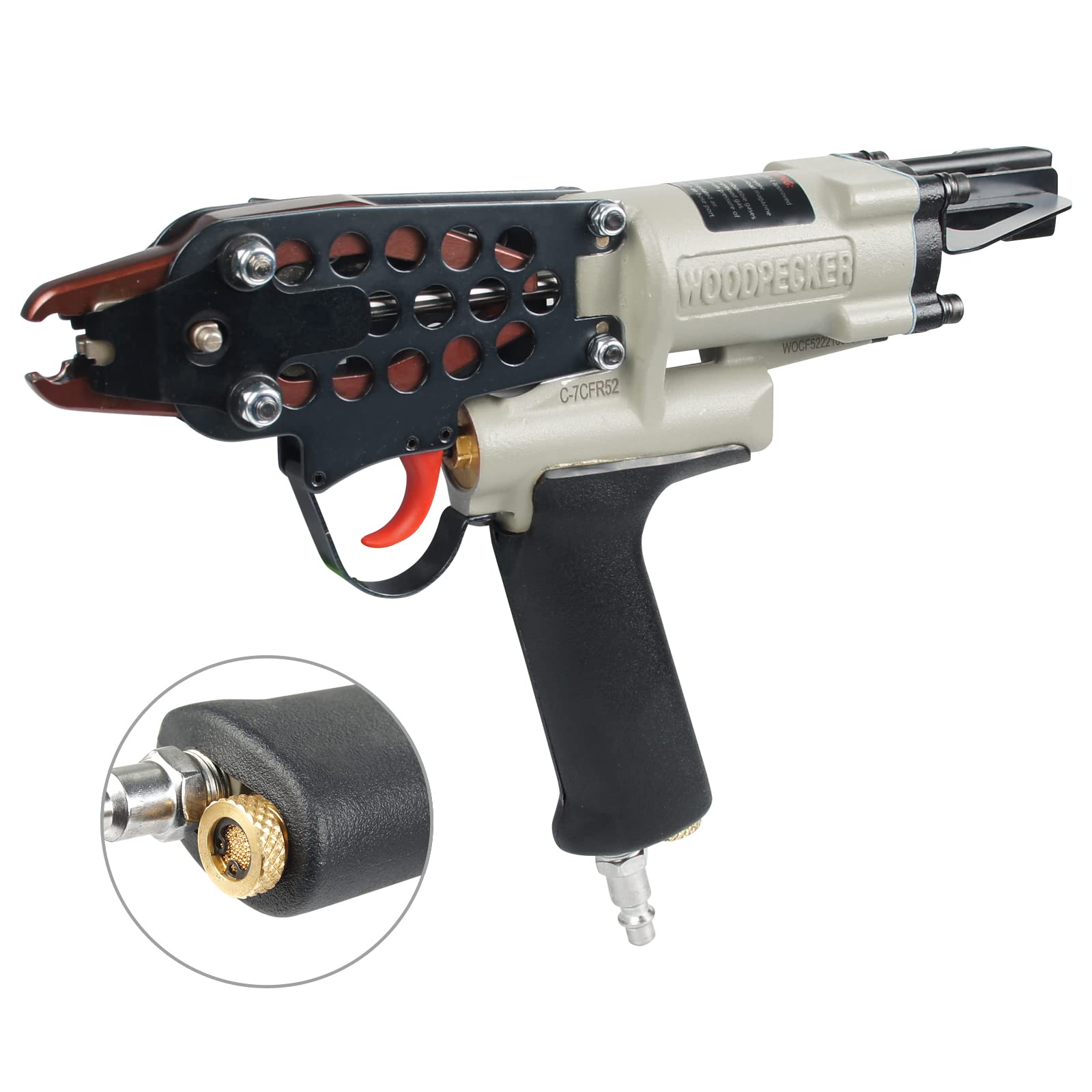 WOODPECKER C-7CFR52 Pistola de anillo de cerdo de aire con control de velocidad variable, corona de calibre 15 de 3/4 de pulgada (19 mm), para vallas, jaulas y accesorios (C-7CFR52)
