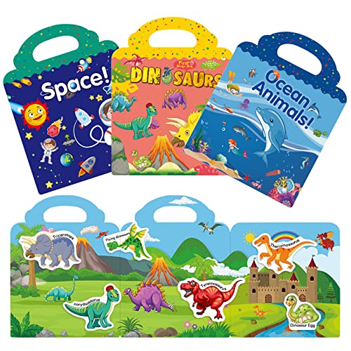 Sticker Books for Kids, Reusable Sticker Book for Toddlers, Dinosaur Ocean Animal Space Stickers Activity Books Stickers for Kids, Educational Learning Toys for Boys Girls Birthday Gifts