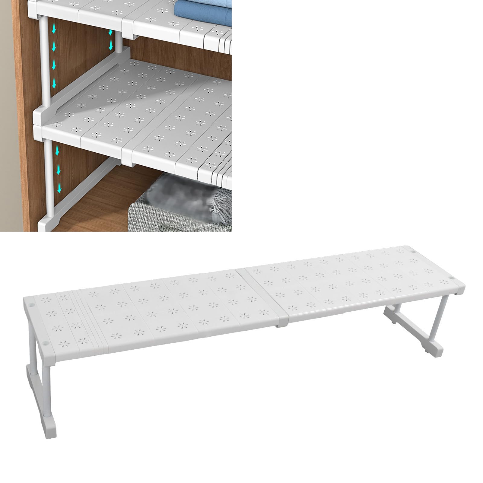 Kabinettsregal, Erweiterbare Verstellbare Kleiderschrank -Regal Organizer, Aufbewahrung von Arbeitsplätzen Organisation für (Länge 87-108 cm / 34,3-42,5 Zoll)