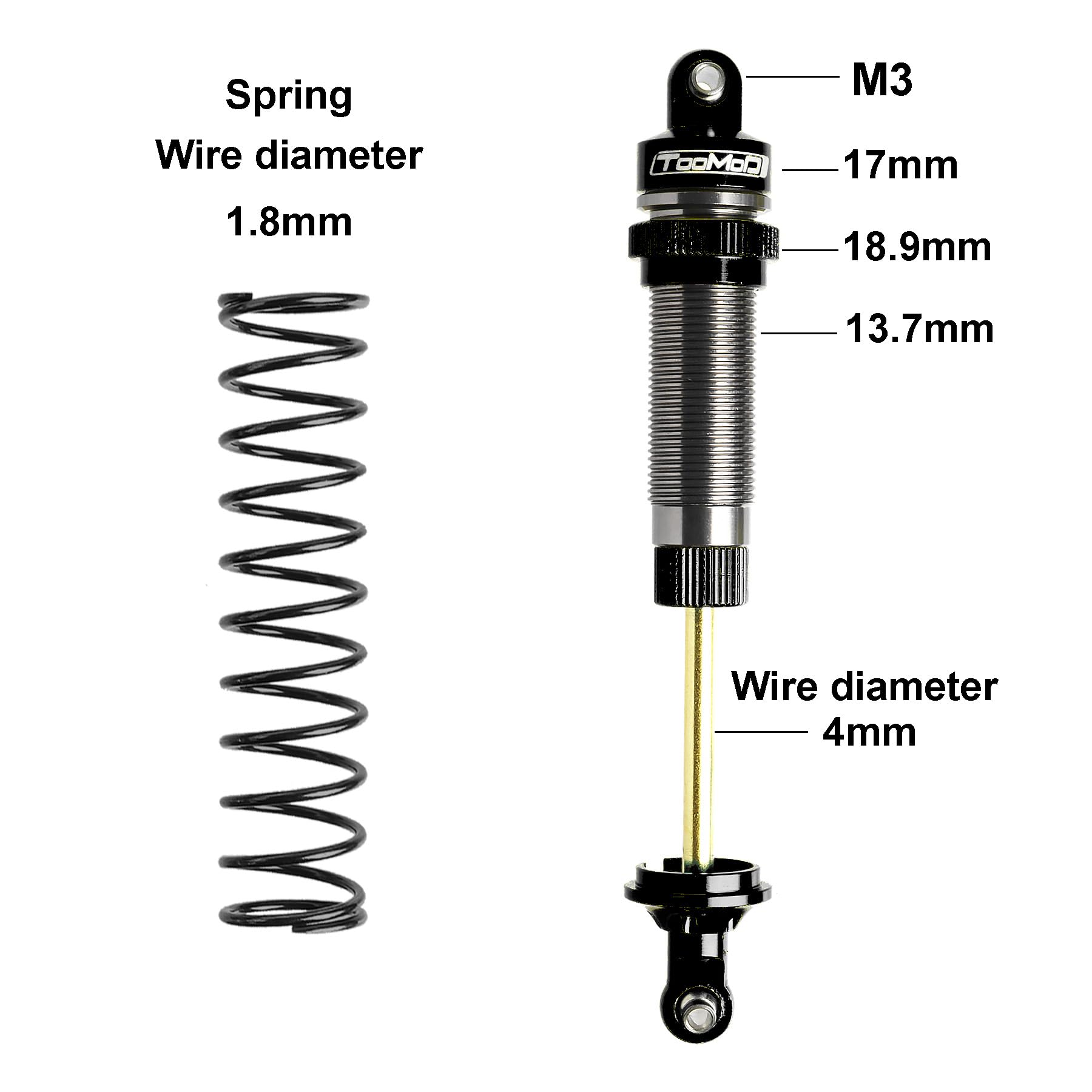 Amoril Front Rear RC Shock Absorber, 2-Pack Shock Absorber Damper Oil Adjustable Alloy Aluminum Shock for RZ001G-A(Green)-Part Number R11001